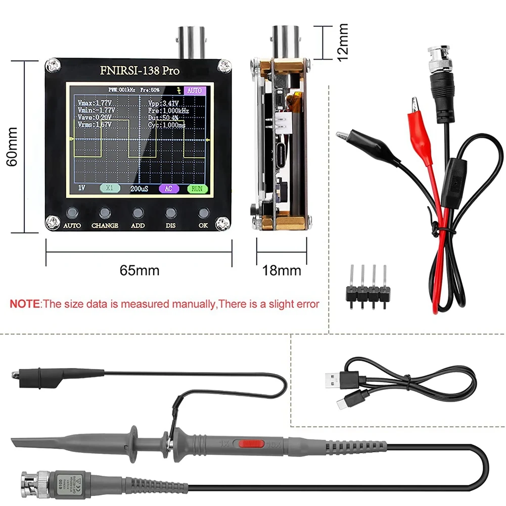 ABKJ-LCD 휴대용 디지털 오실로스코프 키트 - 200Khz 디지털 오실로스코프 휴대용 2.5Ms/S 샘플링 속도, 80Khz Pwm, 트리거