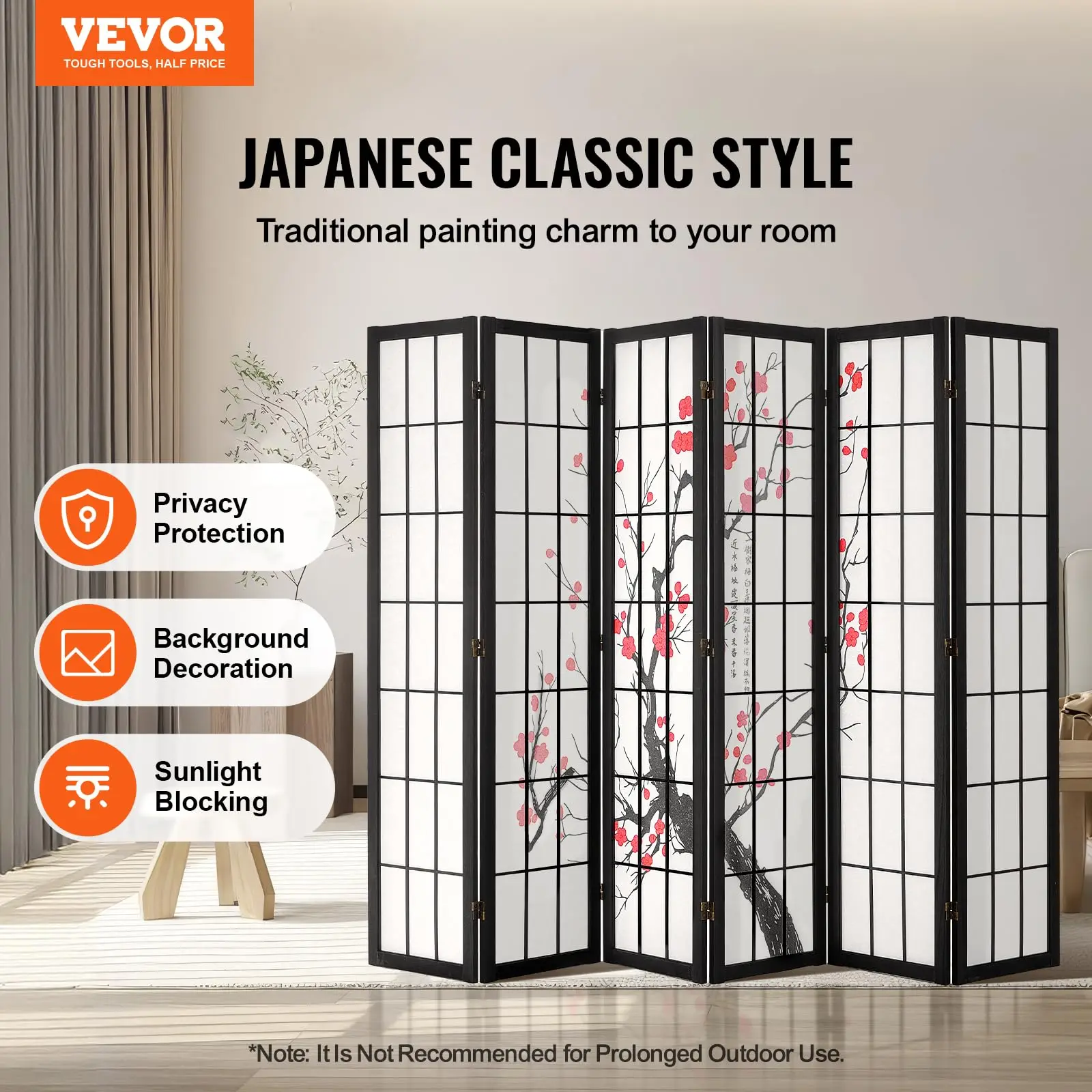 Room Divider, 6 Panel Japanese Room Divider Sn, Wood Folding Privacy Sn Indoor, Japanese Partition Portable Decoration