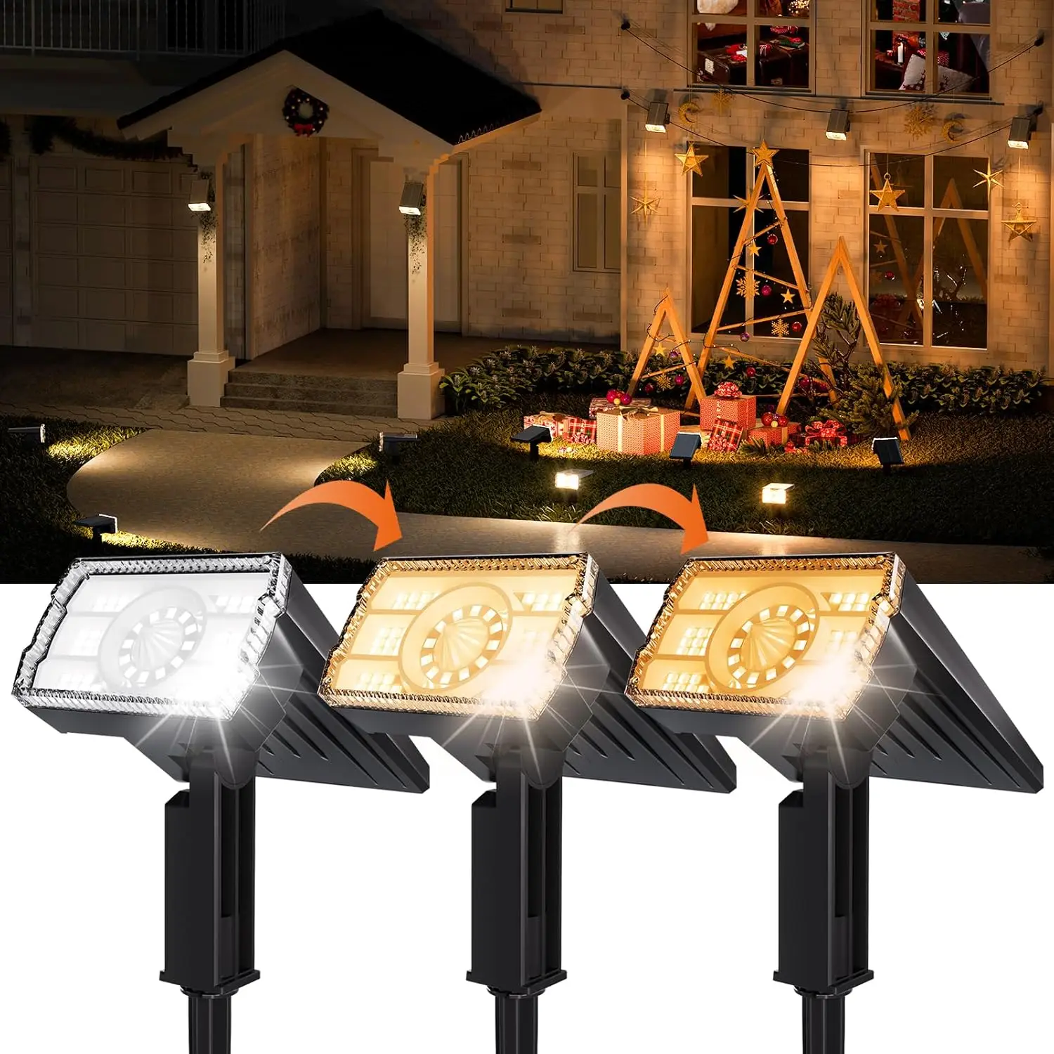 2-Pack Solar Spotlights, Waterproof IP67, 3 Color & Lighting Modes, Adjustable for Pathway/Garden/Yard