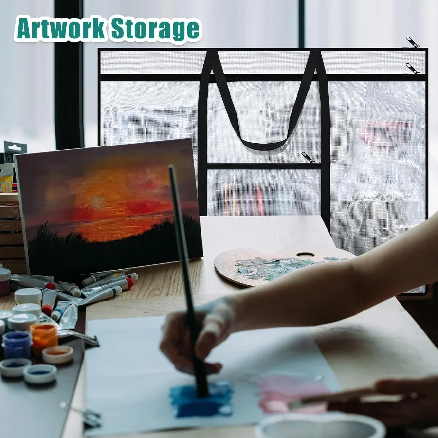 Large Art Portfolio Case 48 x 36 Poster Storage Bag Bulletin Board Holder Container PVC Folder with Zipper Handles Pocket for T