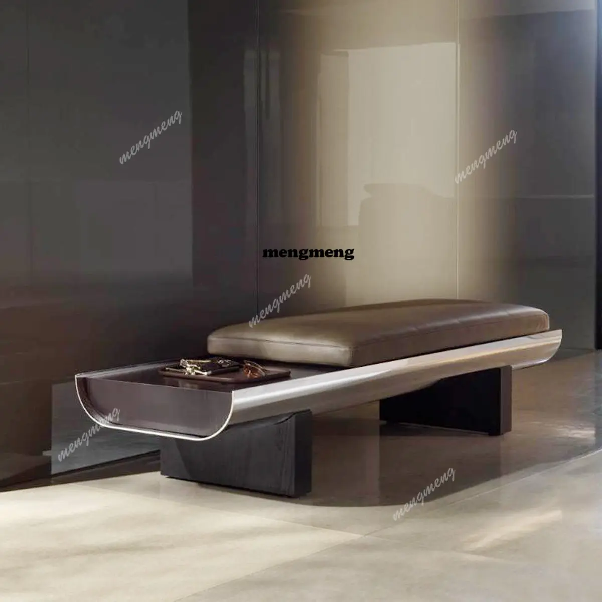 

Modern Italian minimalist light luxury stainless steel bench bedroom bedside stool sofa chair