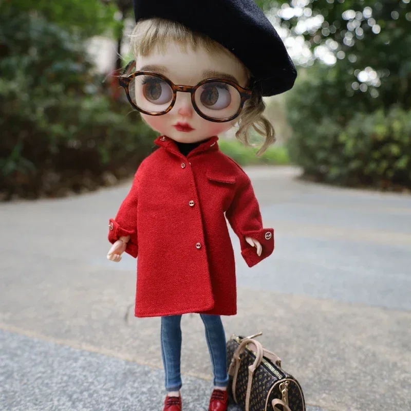 Blythe Doll Clothes Red Woolen Coat for Blyth Azone Boots OB23 OB24 Doll Cap Outfit