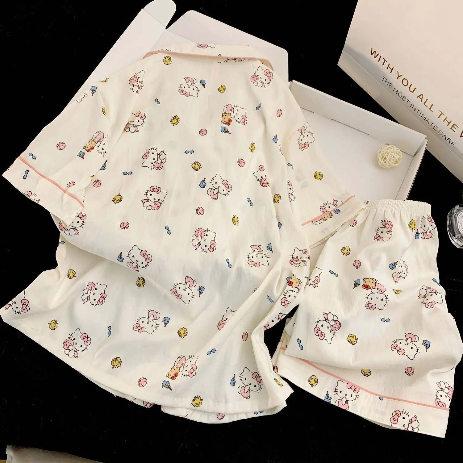 

Комплекты пижам Sanrio Hello Kitty для сна, летняя ночная одежда, шорты, пижамы с короткими рукавами, женские пижамы с милым мультяшным рисунком, домашняя одежда