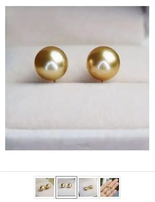 AAA+ 9-10mm real natural south sea golden round pearl earrings 18k Gold CUSTOM