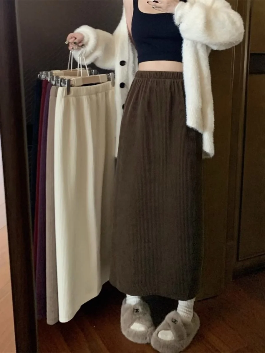 

Эластичная юбка А-силуэта большого размера для полных женщин, скрывающая недостатки фигуры, свободного кроя, миди, осенне-зимняя