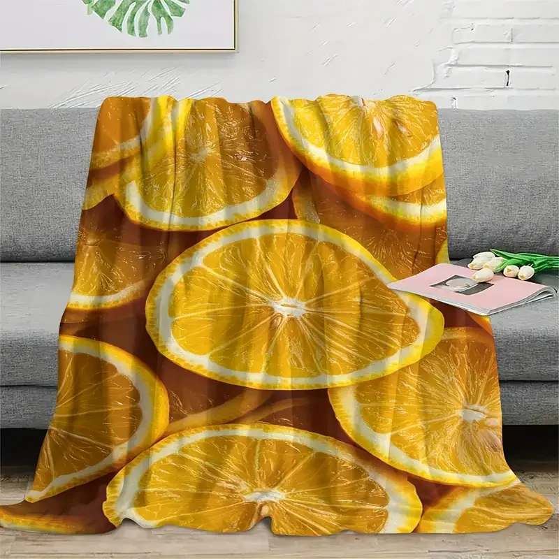 Lemon pattern flannel blanket - light, soft and warm, suitable for sofa, travel, bed - family or friends, Halloween Christmas