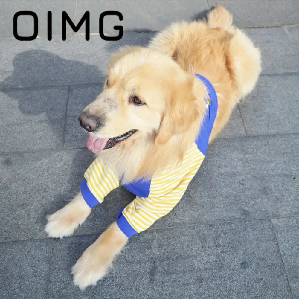 OIMG Patchwork Medium Large Dogs Clothes Striped Pet Clothing Labrador Alaskan Long Sleeve Dog Shirts Soft Big Dogs Accessories