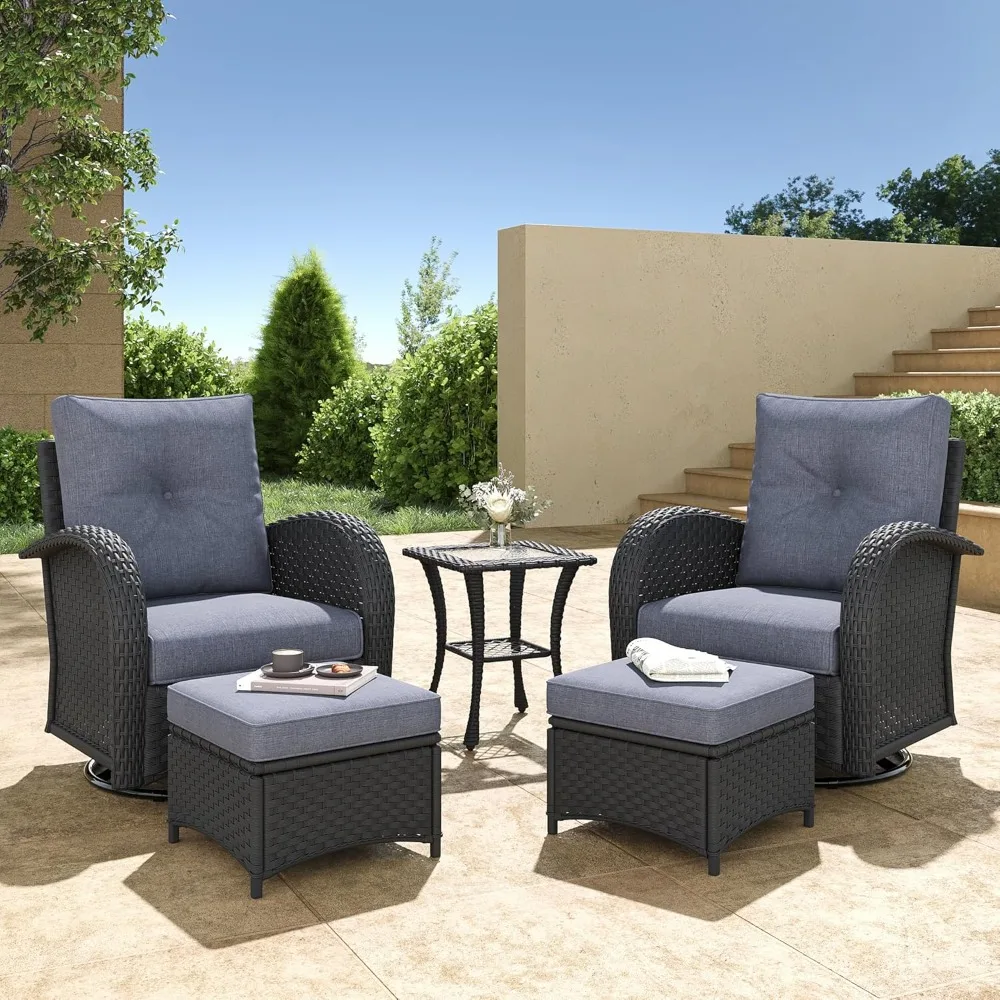 

Набор плетеной мебели для патио из 5 предметов, роскошный набор для бесед на открытом воздухе с поворотными стульями-качалками с высокой спинкой