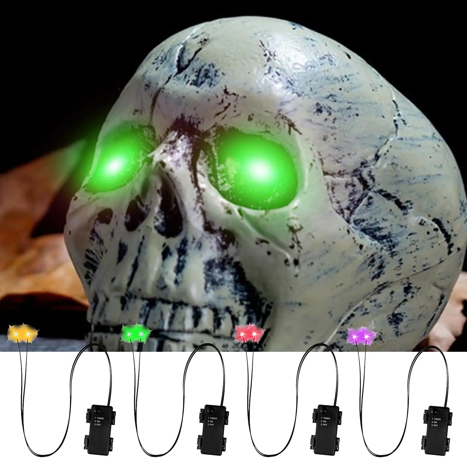 Glowing Eyes Halloween Decor with Timer LED Light Up Props for Skulls Pumpkins Tombstones Masks Halloween Party Decorations view 5