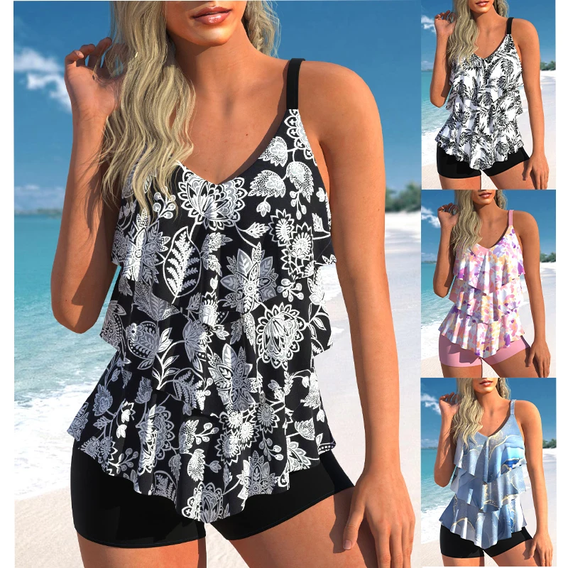 2023 Dames Bedrukte Strandbadkleding Off Shoulder Sexy Bikini Badmode Zomer Tankini Badmode Tweedelig Strandpak