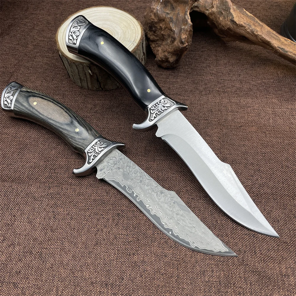 Pocket Knife VG10 Damascus Blade Ebony Handles Fixed Blade Outdoor Survival Knife Wilderness Portable edc Camping Tools