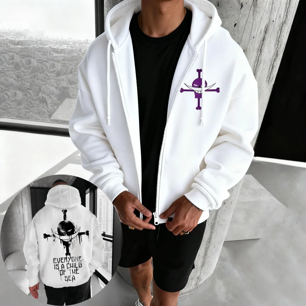 One Piece Herren-Reißverschlussmantel, Kapuzenpullover, langärmelige Jacke, Edward Newgate, Anime, Frühling und Herbst, Nische, warmes Oberteil, Winter