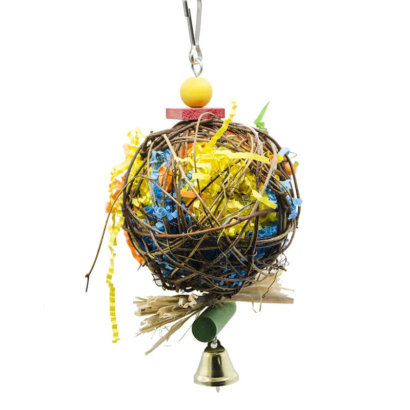 Parrot Bird Toy Natural Rattan Weaving Paper Brushed Chewing Toys For Small Parrot Bird Cage Hanging Ball Swing Toy Bird Supplie