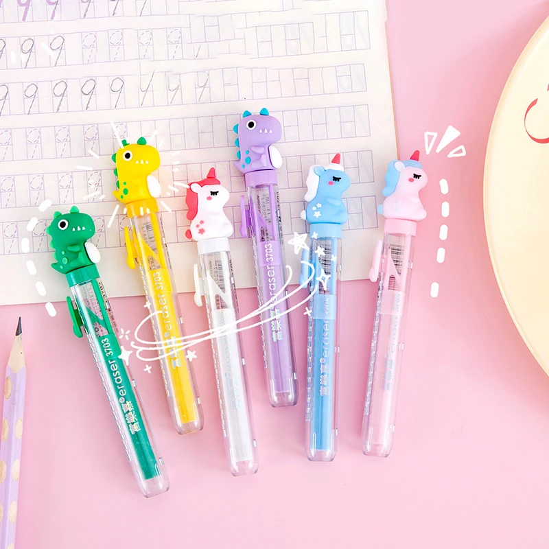 Cute Cartoon Retractable Pencil Eraser Kawaii Portable Push-pull Pencil Erasers School Student Child Office Stationery Supplies