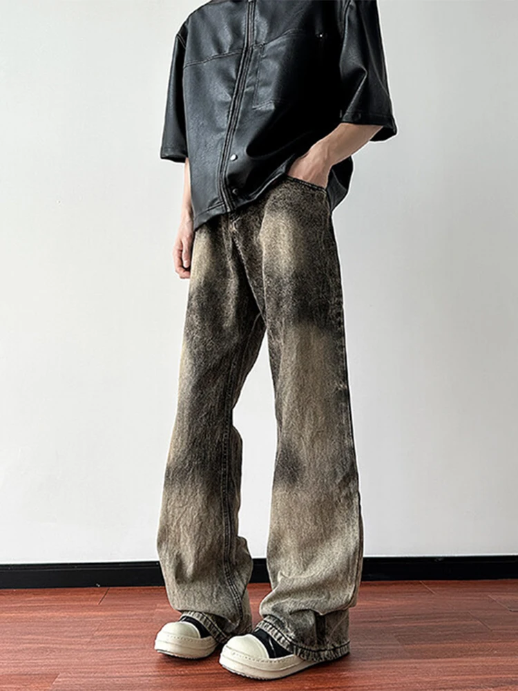 

Retro American Mud Dye Men's Jeans Waed Design Sensation Cleanfit Straight Leg Micro Flared Pants Youthful Trendy Wear Resi...