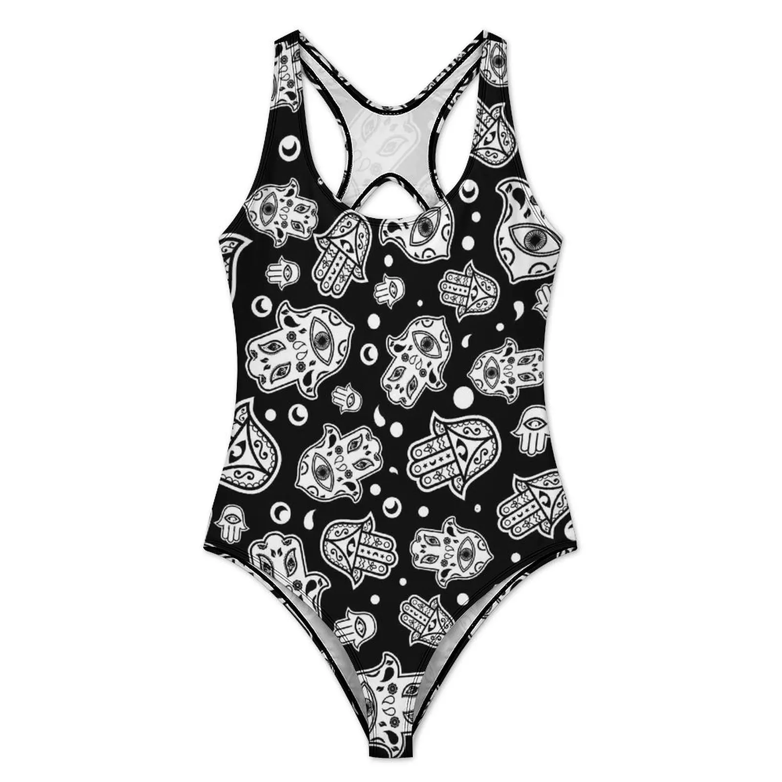 Evil Eye Print Swimsuit Hamsa Hand One Piece Swimwear Push Up Kawaii Bathing Suits Sexy Holiday Surf Graphic Bodysuit