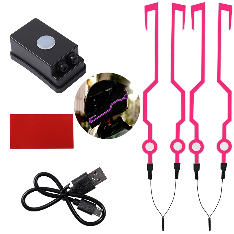 

1set USB Motorcycle Helmet LED Cold Light Waterproof Strip Sticker Flashing Warning Lights Night Riding Chargeable Accessorie