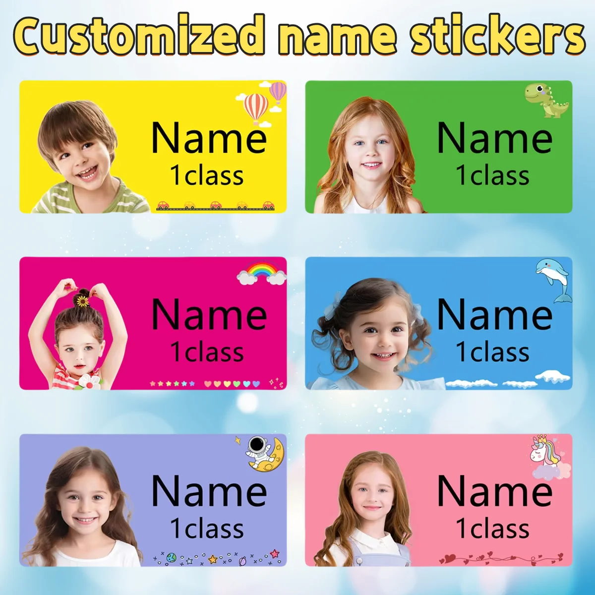 

Custom photos Name Stickers for kid's Water Bottles, Stationery-Personalized Waterproof Label,Cute student stickers