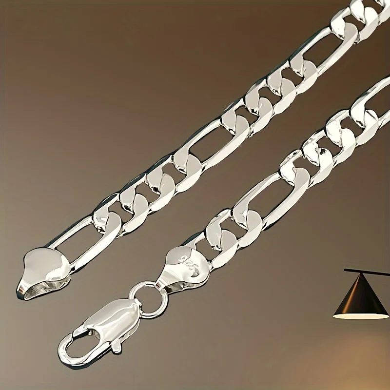 

925 Sterling Silver 6mm Flat chain Necklace, Fashion Jewelry for Men and Women lady, Wedding party Accessories, Gifts