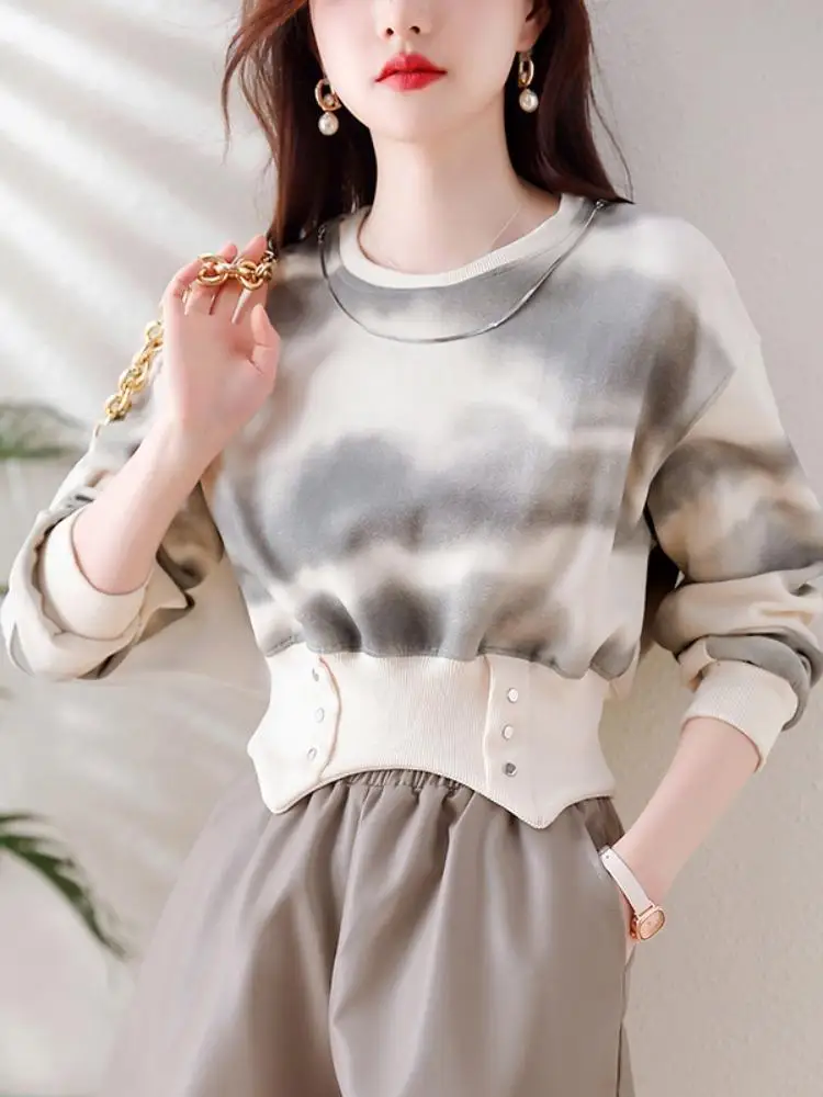 2026 New Women Fleece Lined Thick Chain Gradient Cropped Hoodie Coat Autumn Winter Fashion Trendy Warm Outerwear
