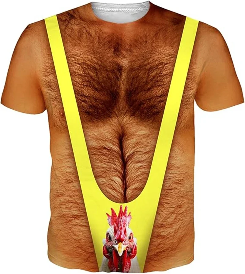 Camiseta Masculina Engraçada com Estampa de Músculos, Camiseta 3D com Impressão de Paródia, Camisa Casual de Manga Curta com Gola Redonda, Camisetas Masculinas Legais