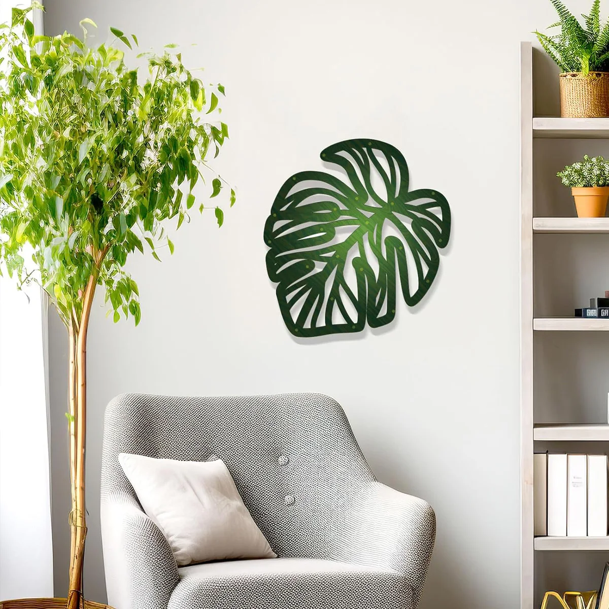 3pcs DIY Wooden Palm Leaves Wall Art Vintage Green Leaf Plant Decor Hanging Accents for Home Bathroom Office