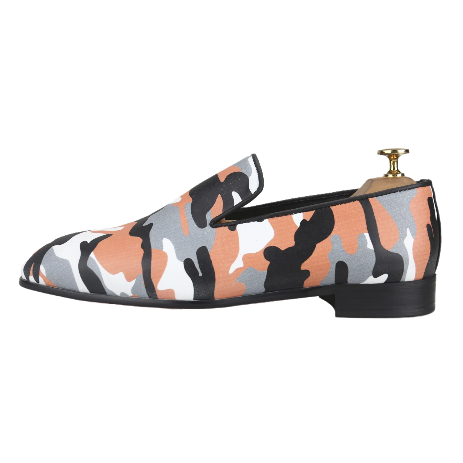 Piergitar Yuppie-Style Bespoke Orange-And-Grey Camouflage Men’s Smoking Loafers Personality Stylish Slip-On Shoes With Red Soles