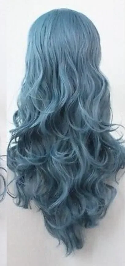 WIG  Lady Girl Long Wavy Curly Blue Harajuku Hair Full Wigs Cosplay Costume Party Wigs