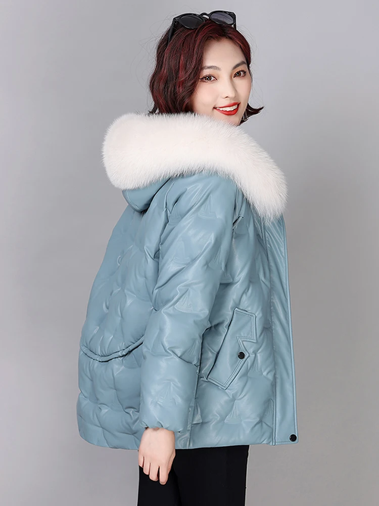 

Женская зимняя куртка из натуральной кожи Haining, новинка 2025 года, из овчины, с мехом, свободного кроя, теплая, утолщенная