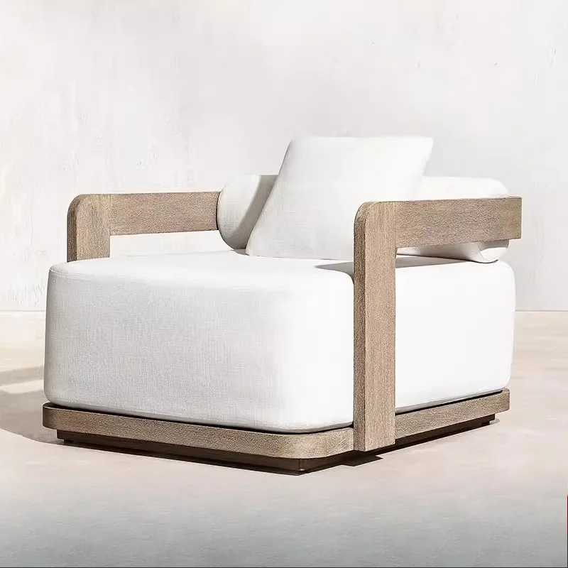 

Nordic outdoor teak sofa courtyard villa hotel balcony outdoor garden solid wood leisure rainproof and anti-corrosion combinatio