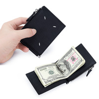 2025 New Genuine Leather Dollar Clip Wallet Ultra Thin Bifold Unisex Card Holder Fashion Zip Cowhide Coin Purse for Men & Women