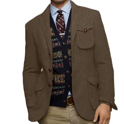 Fato de Tweed de peito único masculino, lapela, jaqueta multibolso, steampunk, casamento, baile, fino, elegante, na moda, na moda