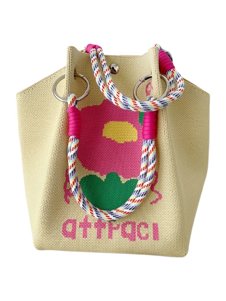 

Korean Sle Knitted Buet Bag Large Capaci Tote Handbag Faionable Commute Ele Women's Bag Soft Polyester Material