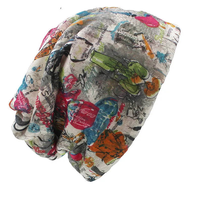 Brand Autumn And Winter Dual-use Hats For Ladies thin Painting Design Skullies And Beanies Women Scarf Face Mask HT013