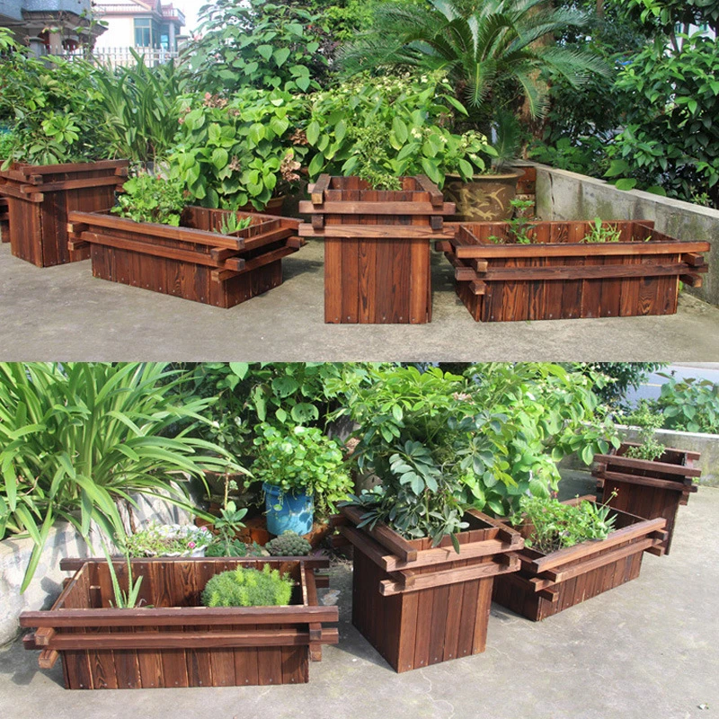 Outdoor Large Vegetable Wood Plants Small Flower Pots Growing Wooden Planter Pot Garden Bed Planters Box