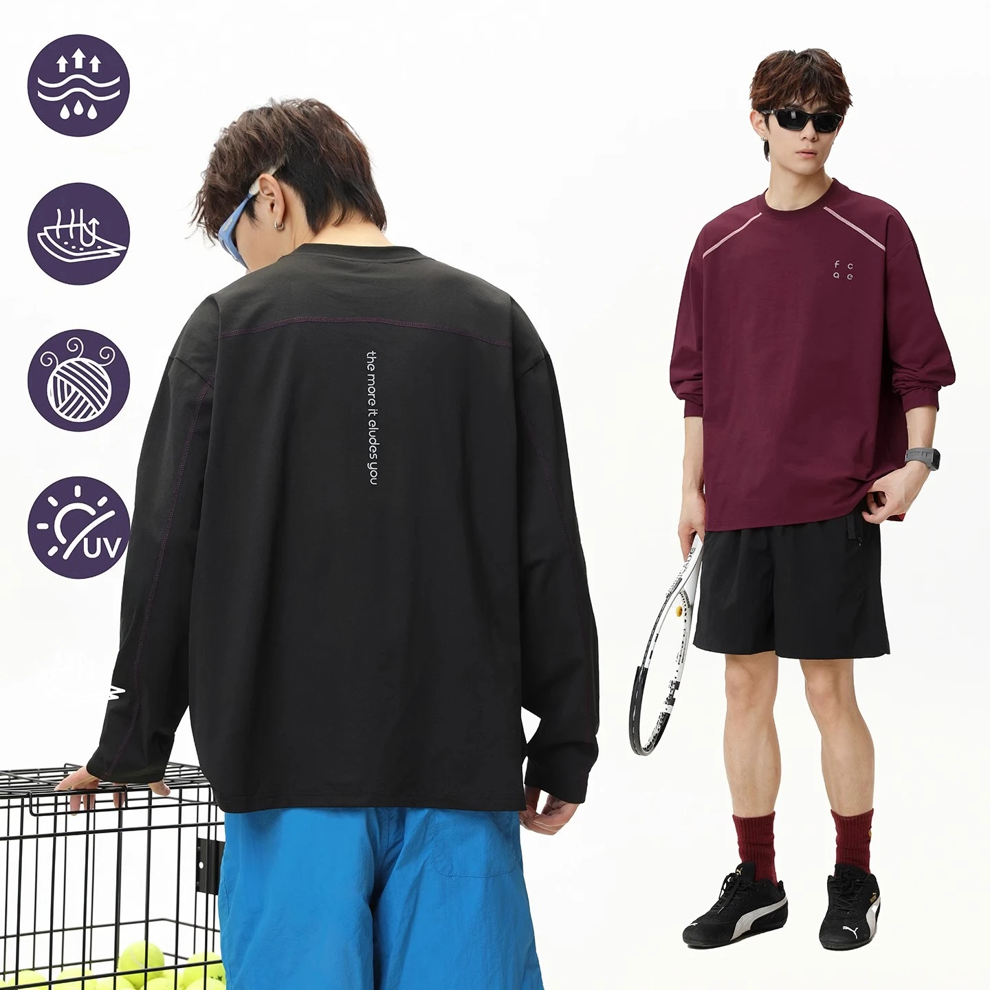 

Men's Raglan Sleeve Performance Tee Breathable Moisture-Wicking Activewear | Contrast Stitch Loose Fit Long Sleeve 2025
