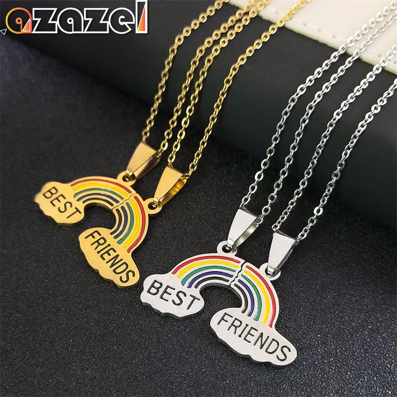 2PCS Rainbow Cloud BFF Best Friends Couple Pendant Necklace Women Men Stainless Steel Friendship Necklaces Jewelry Gift N6267S08