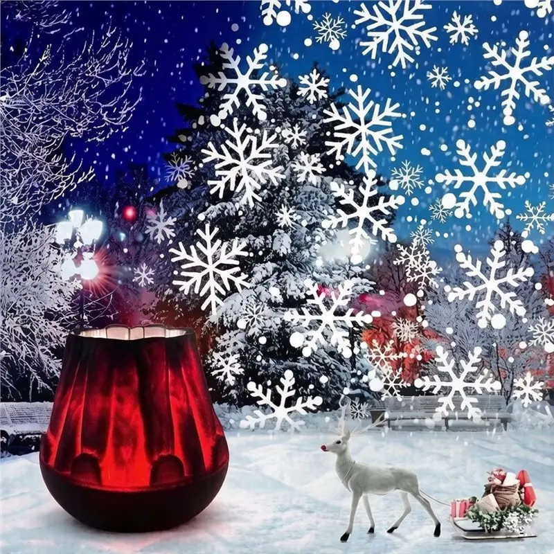 [NEWA76K!】 White Snowflake Effect Wood Grain Lava Flame Projection Lamp For Christmas For Thanksgiving Halloween Festival Partie
