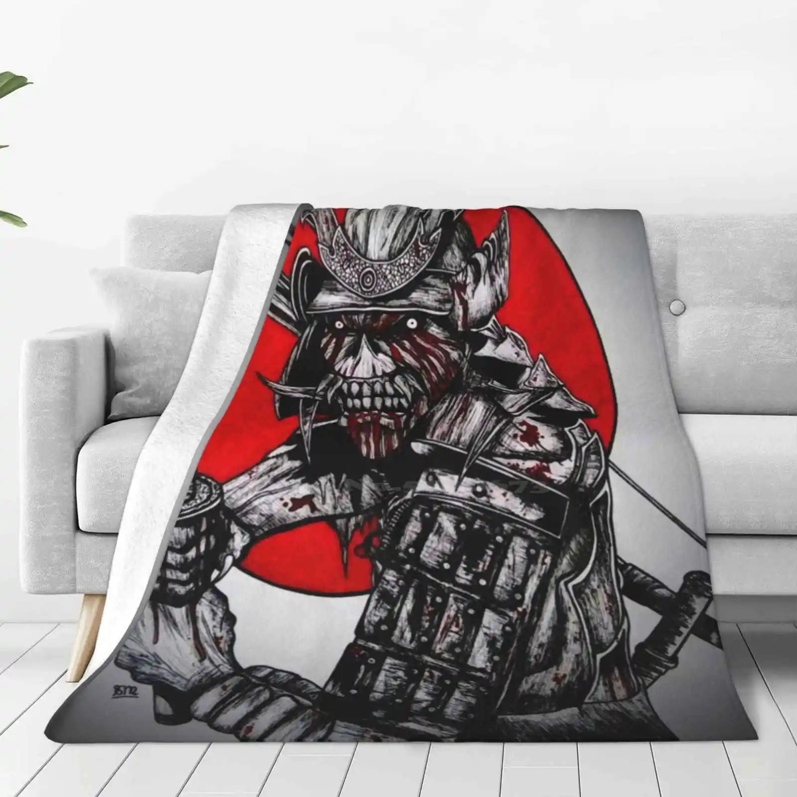 Tactics And Strategy Creative Design Light Thin Soft Flannel Blanket Japanese Samurai Sword Katana Red Sun Warrior Heavy Metal