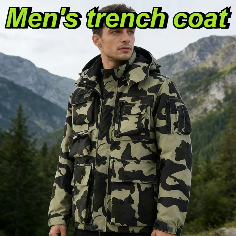Men's Workwear with Multiple Pockets Quick Drying Waterproof Outdoor Fishing Photography Detachable Hooded Men's Tactical Jacket