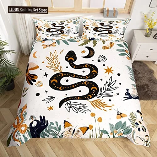 Snake Flower Grass Moon Polyester Duvet Cover Set For Kids Boy Girls Butterfly Animal Bedspreads Cover With PillowCase Twin Size
