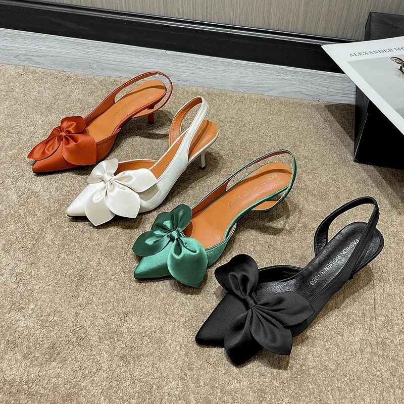 Heeled Sandals for Women 2024 New Summer Shoes Butterfly Knot Thin Heels Woman Sexy Wedding Party Female Pumps Sandalias Mujer