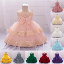 Baby Girl Layered Dress New Party Dresses Girls 1st Birthday Princess Formal Ball Gown Toddler Fashion Evening Sequin Costumes