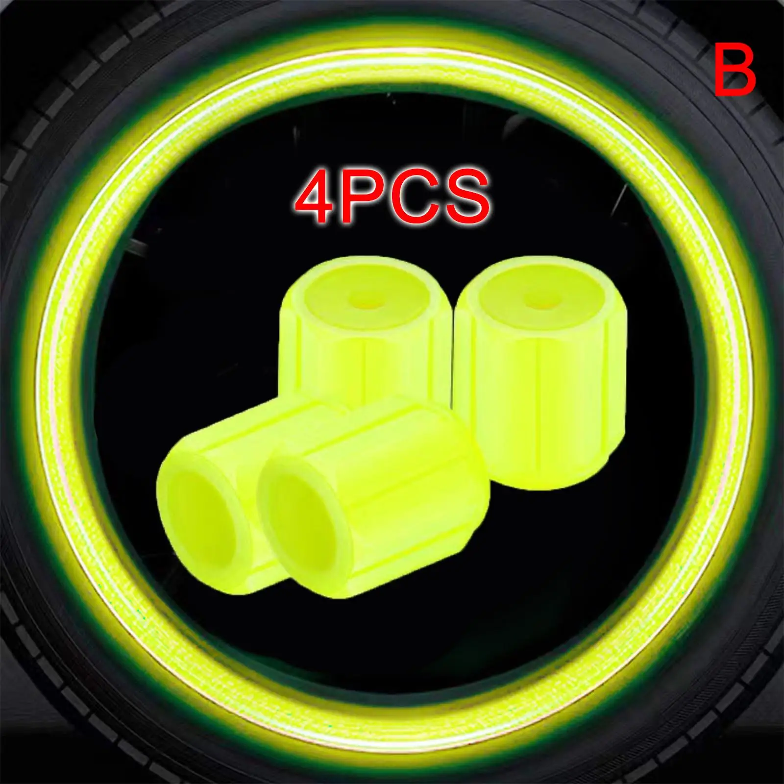 4 Stück fluoreszierende Reifenventilkappen, leuchtende Ventilkappen, im Dunkeln leuchtend, für Auto, Motorrad, Fahrrad, Radnabenabdeckung, Dekoration – Detail 12