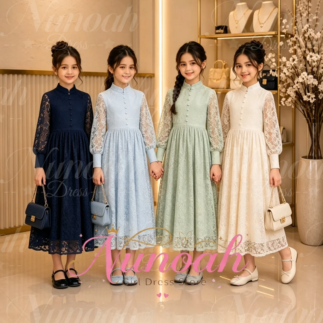 Lace Flower Girl Dress For Wedding Full Sleeves Girl Holiday Bridesmaid Birthday Party Dress First Communion Gowns Customized