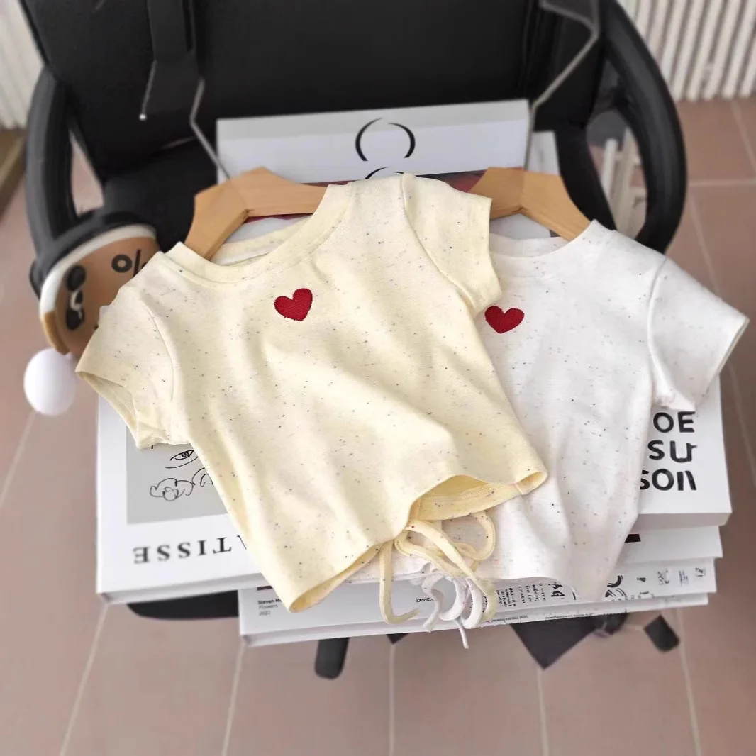 2-8Yrs Kids Girls Tees UNITIM Summer Children Girls Short Sleeves Love Printed Round Collar Infant Babys Girls Pullover Tees