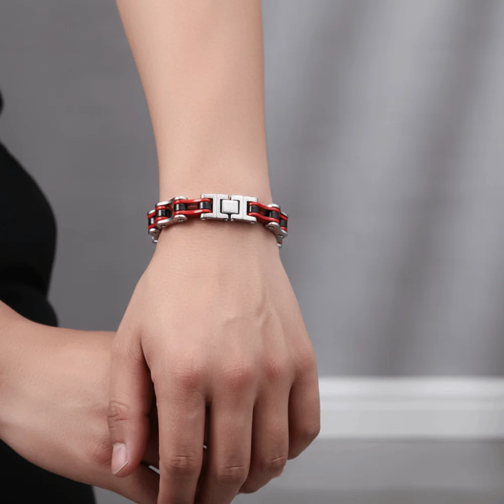 Stainless Steel Bike Chain Design Bracelet High Polished Personalized Biker Link Chain Bracelet Comfortable To Wear Adjustable