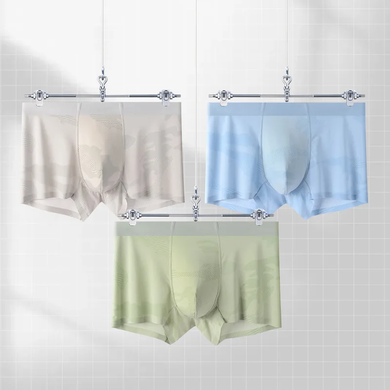 3 Pcs/Pack New Solid Color Ics Silk Mens Underwear Boxers Summer Breathable Underpants Panties Boxer Trunks Gay Sexy Wear