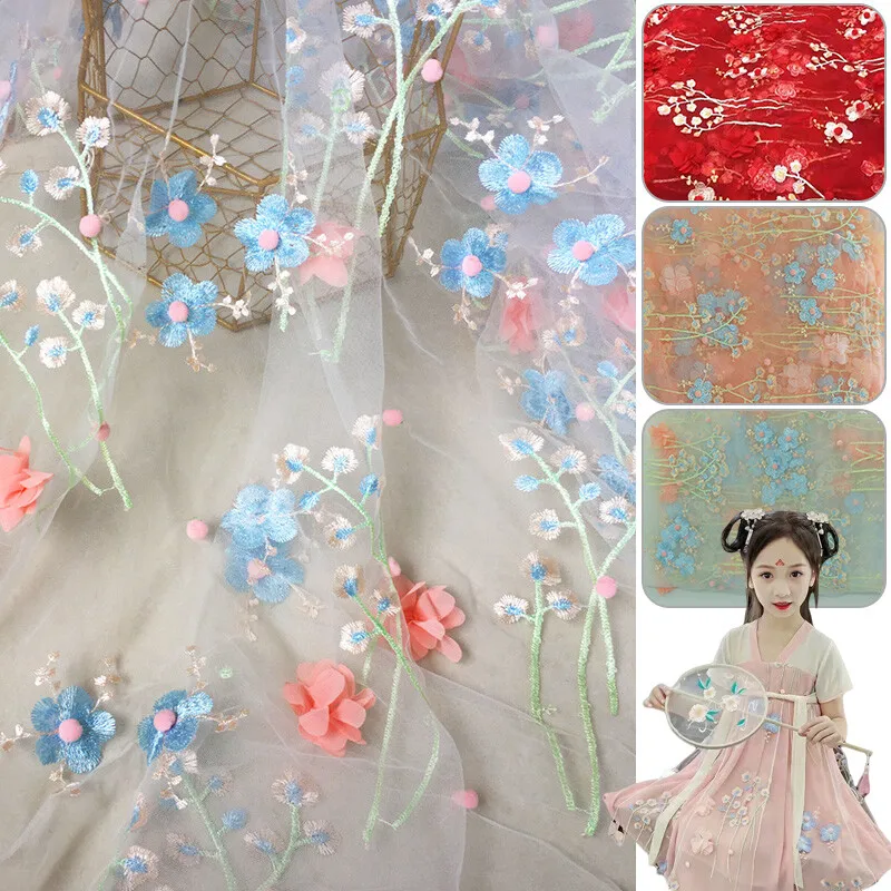 90x145cm Stickerei-Spitzenstoff 3D-Blumen-Netztüll Blumenstoff DIY Kleid Rock Vorhang Handwerk Tutu-Rock Vorhang-Zubehör – Detail 1