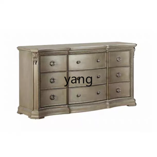 YJQ Solid Wood Entryway Cabinet Bedroom Vintage Nine-Drawer Carved Storage Cabinet